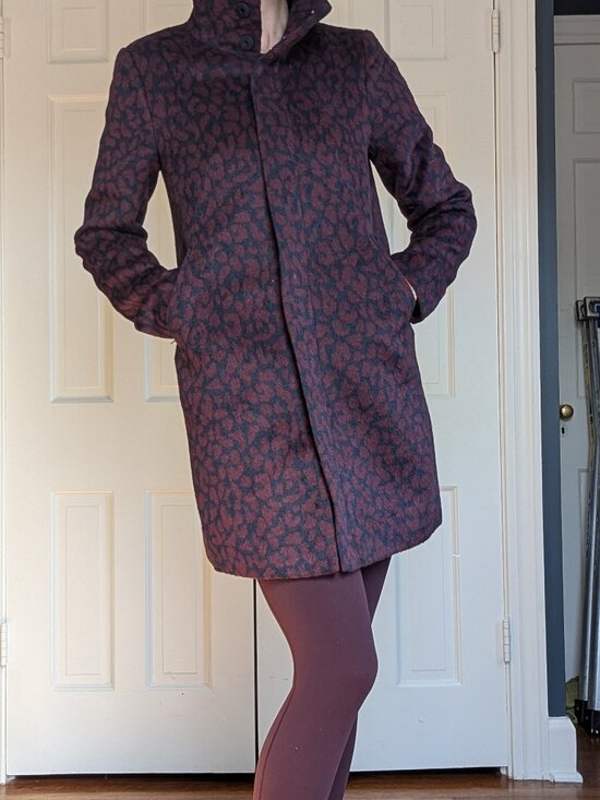 Navy & Burgundy Wool Blend Leopard Print Coat from LOFT - Picture 4 of 13